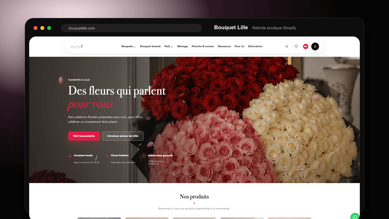 Site Bouquet Lille, fleuriste : refonte de la boutique Shopify